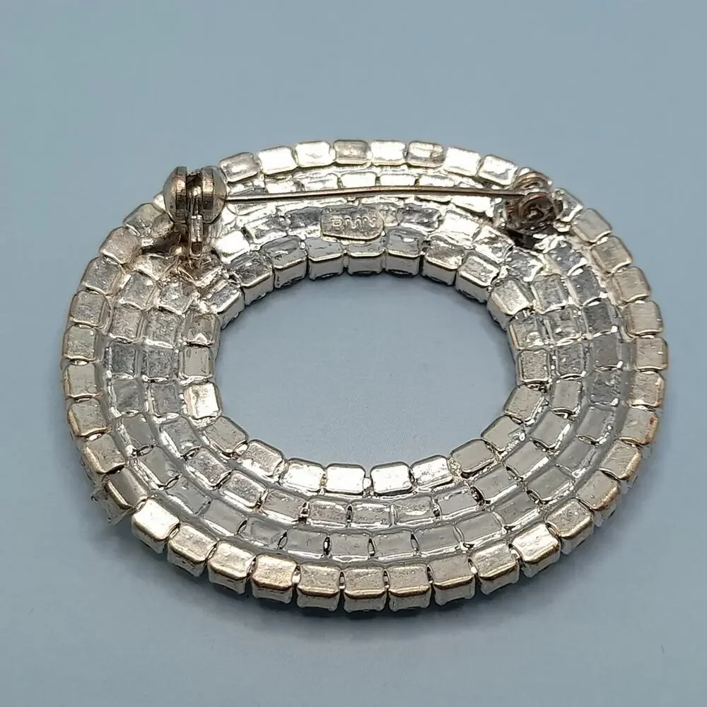 Vintage RMN Clear Rhinestone Oval Brooch, 1 7/8 Inches